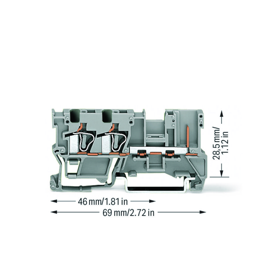 2-draads-/1-pins basisklem 4mm² draagrail 35x15/35x7 VVE=50