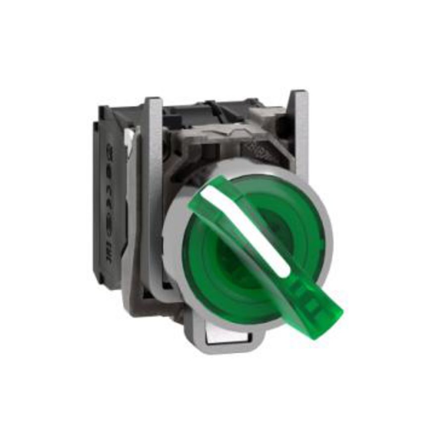 Keuzeschakelaar 2 standen Verlicht 22mm 24V 1NO + 1NC Groen