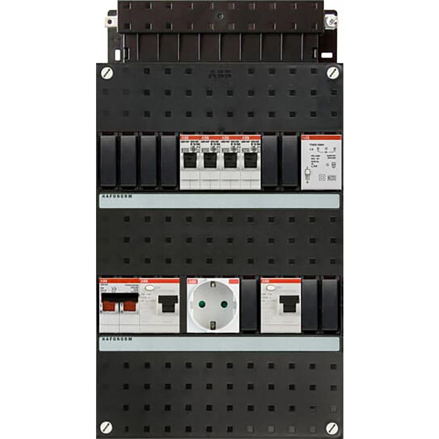 Groepenkast 4 groepen achter 2x 30mA + T + HS + 1x wandcontactdoos 1-fase