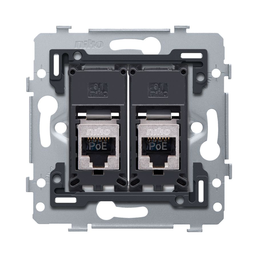 Mechanisme 2 RJ45-aansl.en STP Cat. 5E PoE++ vlak