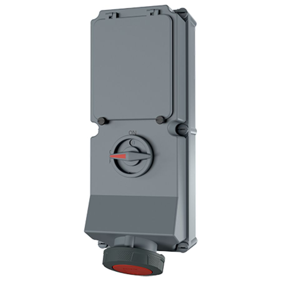 Wandcontactdoos 63A 5-polig  6H 400V IP67 DUO + rail 7296