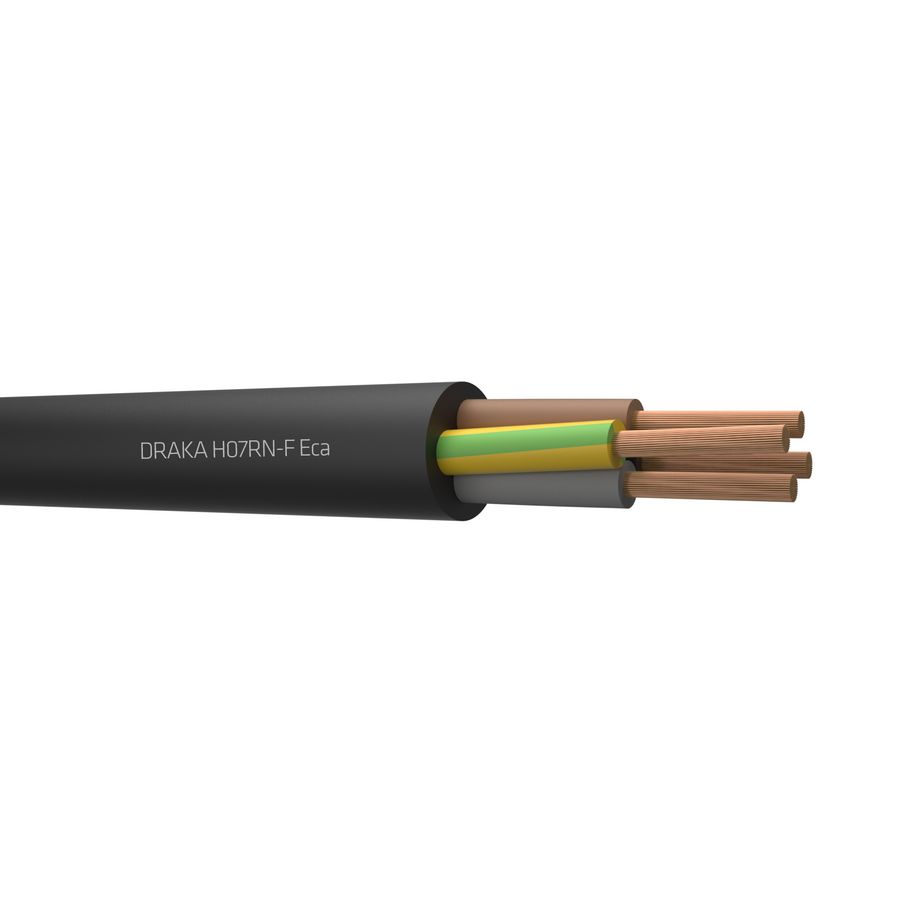 Haspel a 500m. DRAKAFLEX neopreen kabel H07RN-F Eca bk# 4G1mm² (geel/groen-bruin-zwart-grijs)