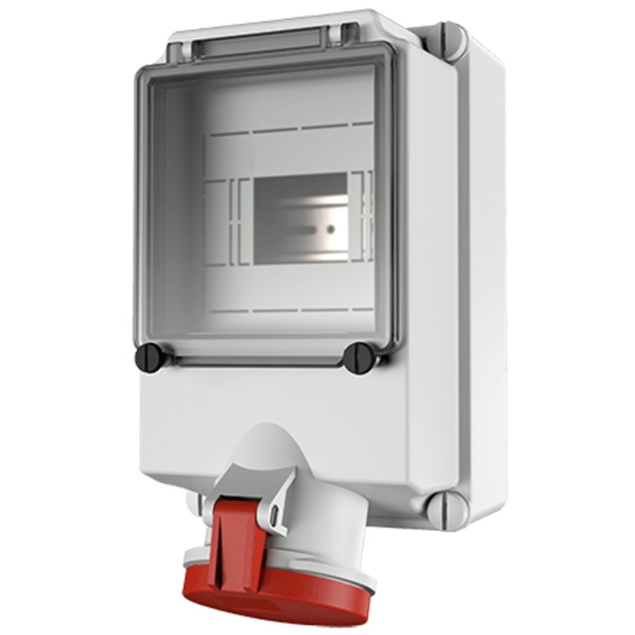 Wandcontactdoos 63A 5-polig  6H 400V IP44 DUO + rail