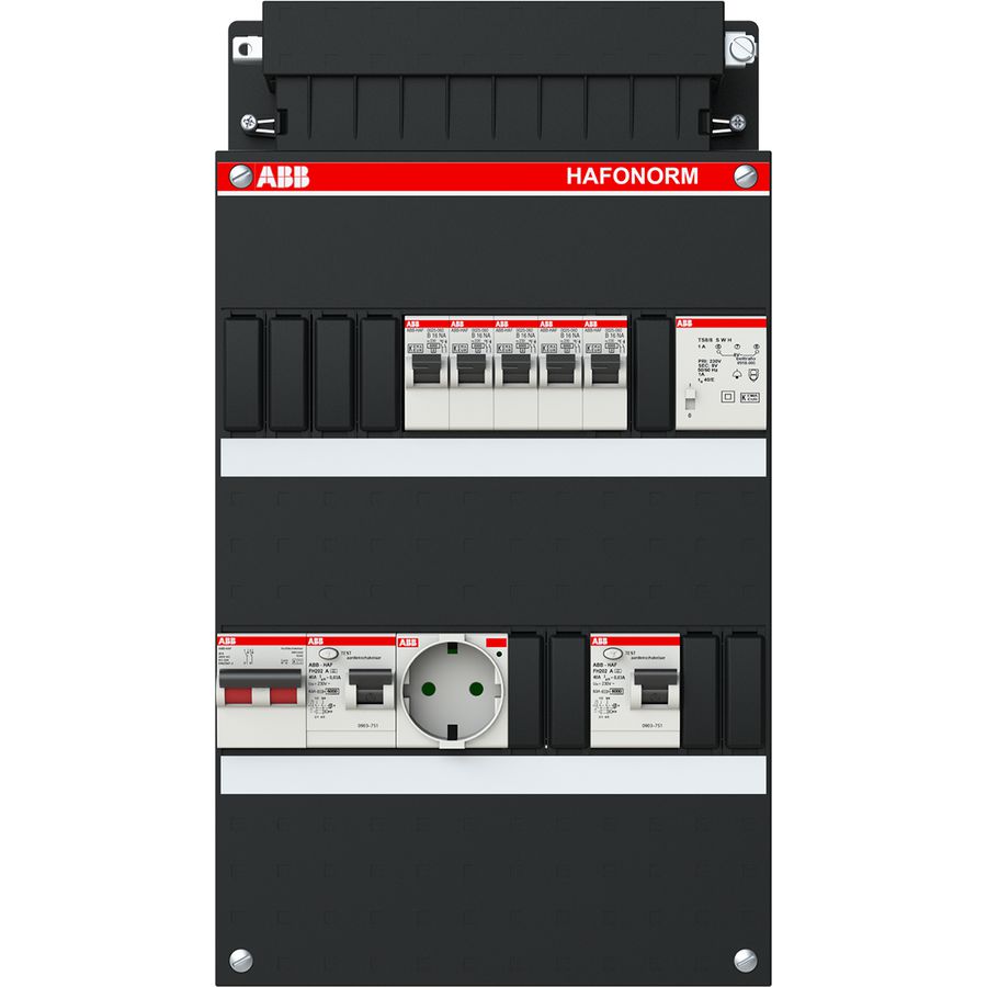 Groepenkast 5 groepen achter 2x 30mA + T + HS + wandcontactdoos 1-fase