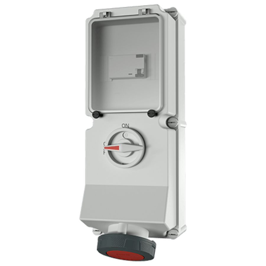 Wandcontactdoos 63A 4-polig  6H 400V IP67 DUO + aardlek