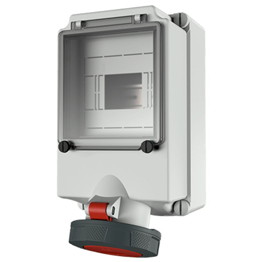 Wandcontactdoos 63A 5-polig  6H 400V IP67 + rail