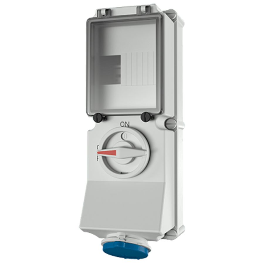 Wandcontactdoos 16A 3-polig  6H 230V IP44 + rail 7213