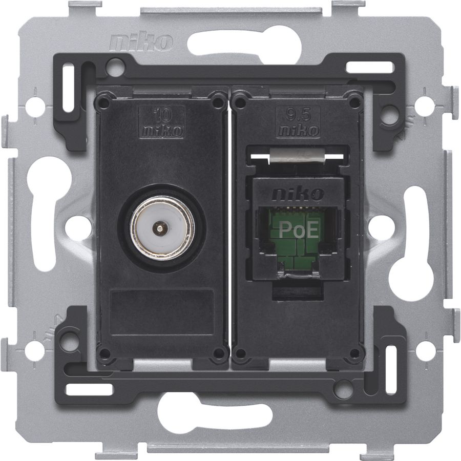 Combinatie coax met RJ45-aansl. UTP Cat. 5E PoE++ vlak