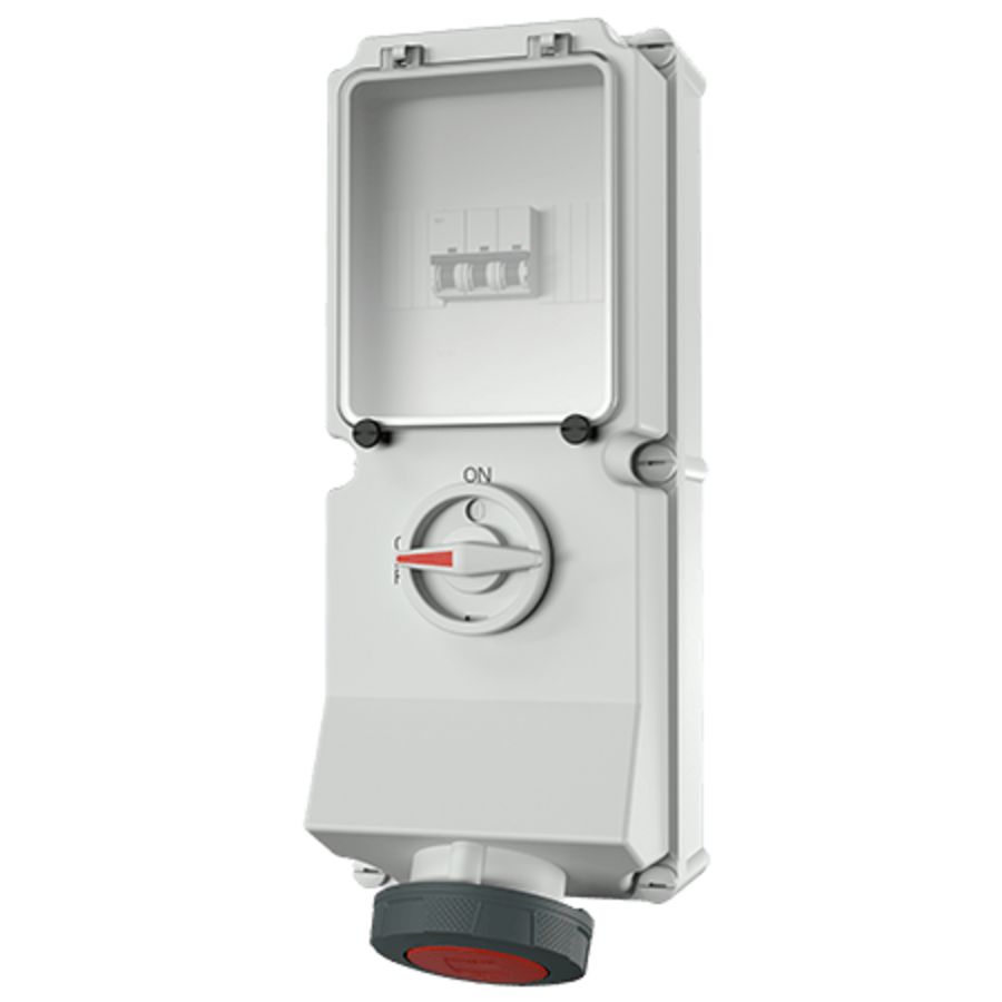 Wandcontactdoos 63A 5-polig  6H 400V IP67 DUO + autom.