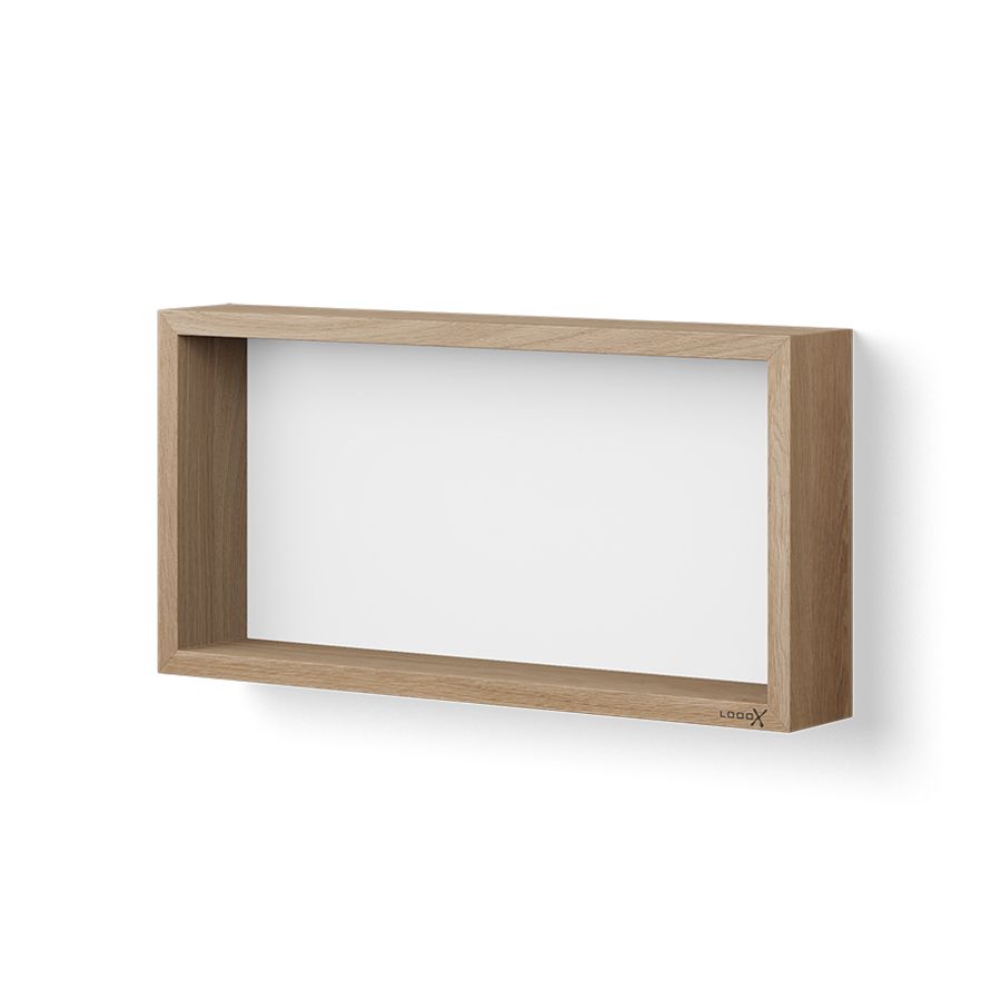 Opbergbox Wooden 600x300mm mass.eiken old grey achterplaat mat wit
