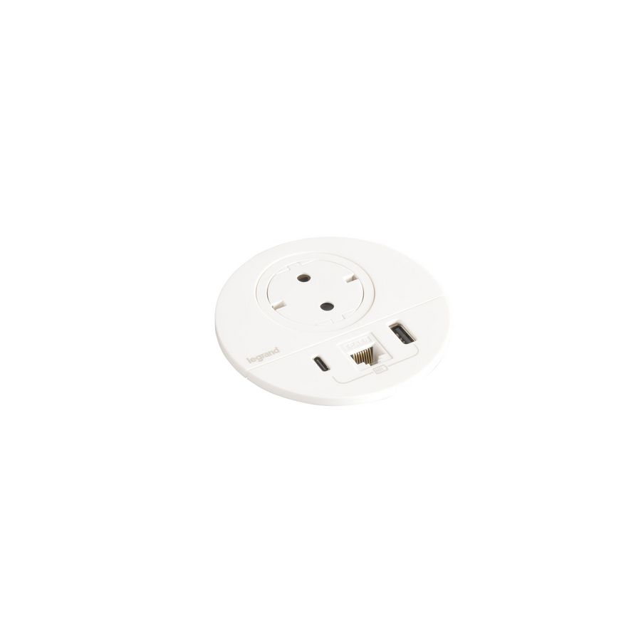 Wandcontactdoos wit + USB + RJ45+snoer L2m. Disq80