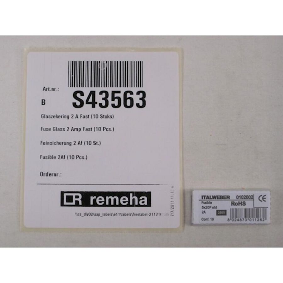 Set a 10st. Glaszekering 2a fast. S43563