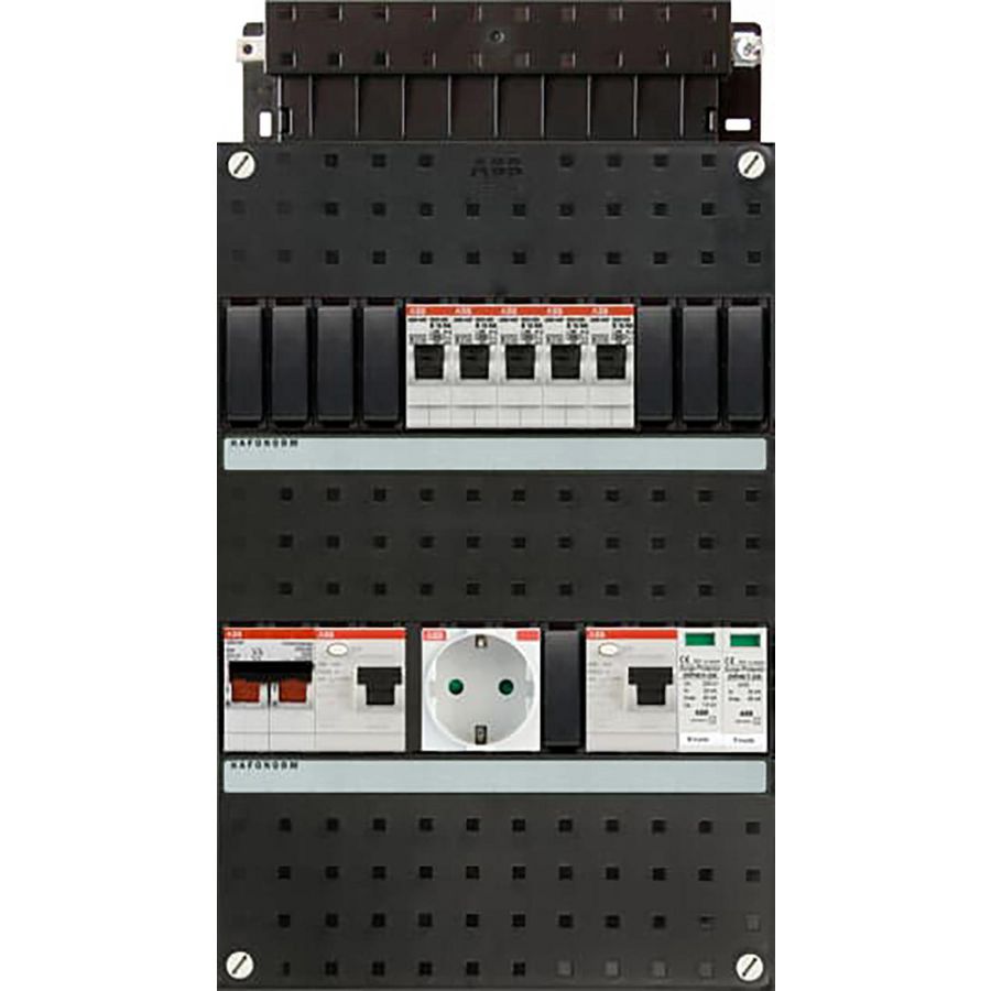 Groepenkast 5 groepen achter 2x 30mA + HS + wandcontactdoos + OV2 1-fase