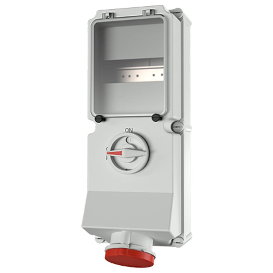 Wandcontactdoos 63A 4-polig  6H 400V IP44 + rail