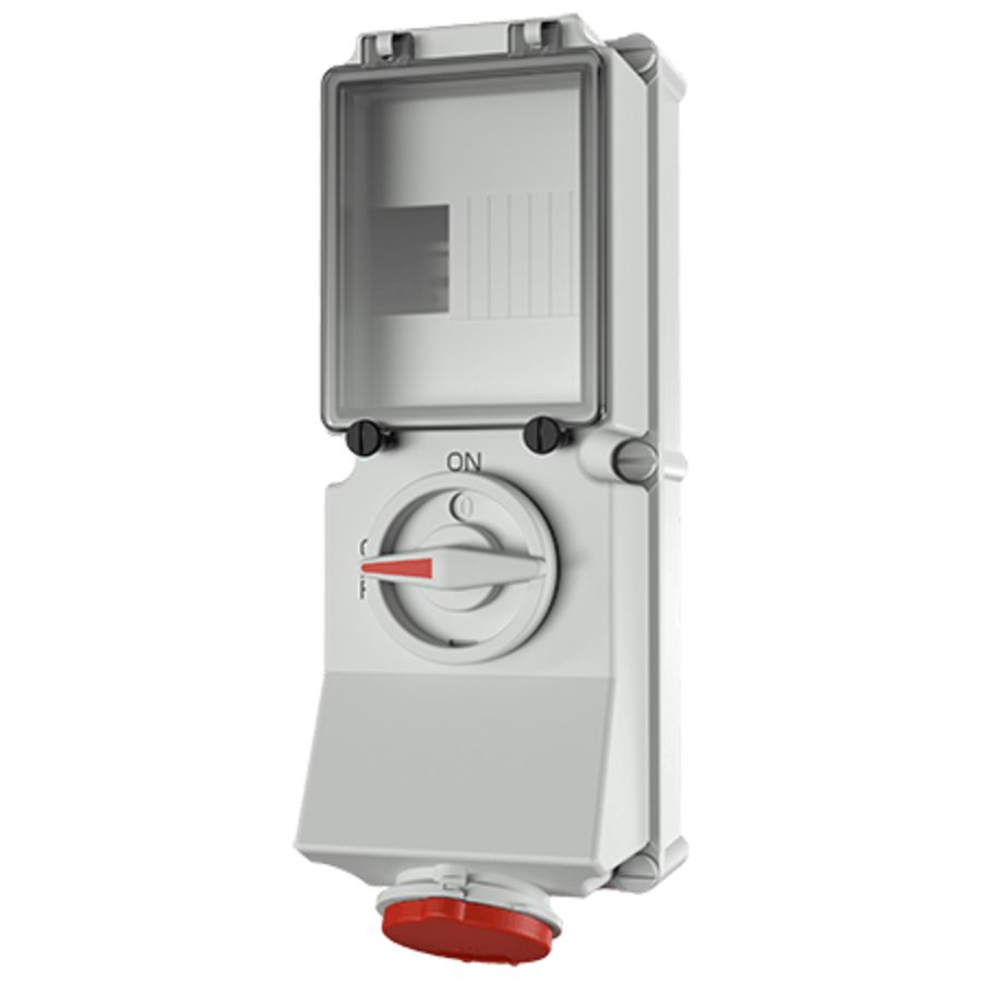 Wandcontactdoos 32A 5-polig  6H 400V IP44 + rail