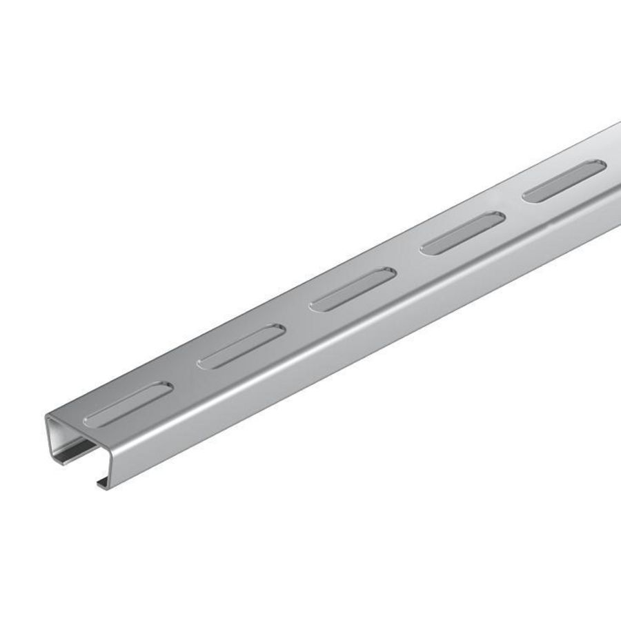Lengte a 2m. profielrail geperforeerd sleufbreedte 165mm 35x18mm rvs