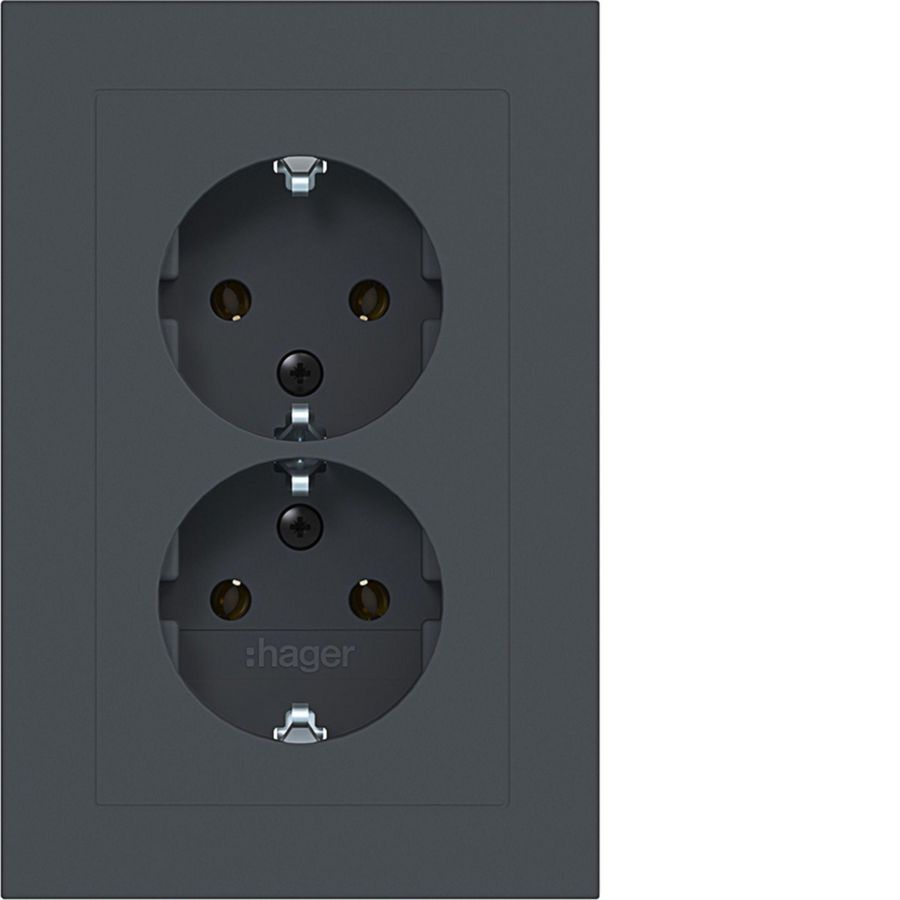 Dubbele SCHUKO-wandcontactdoos vlak A.1 antraciet