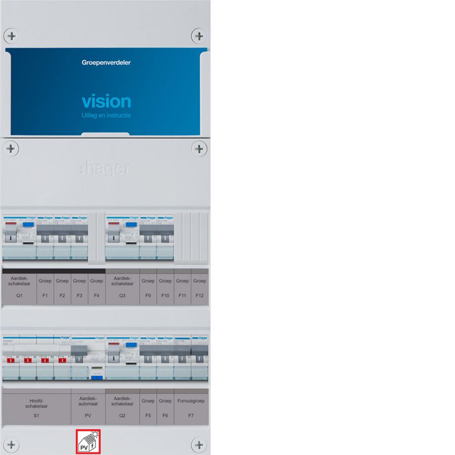 7-groepenverd. HS 3x ALS 63A+PV HACO 16A/300mA+kookgr. 1/3f