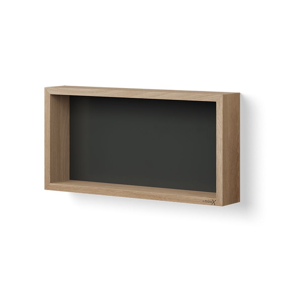 Opbergbox Wooden 600x300mm massief eik old grey achterplaat mat zwart