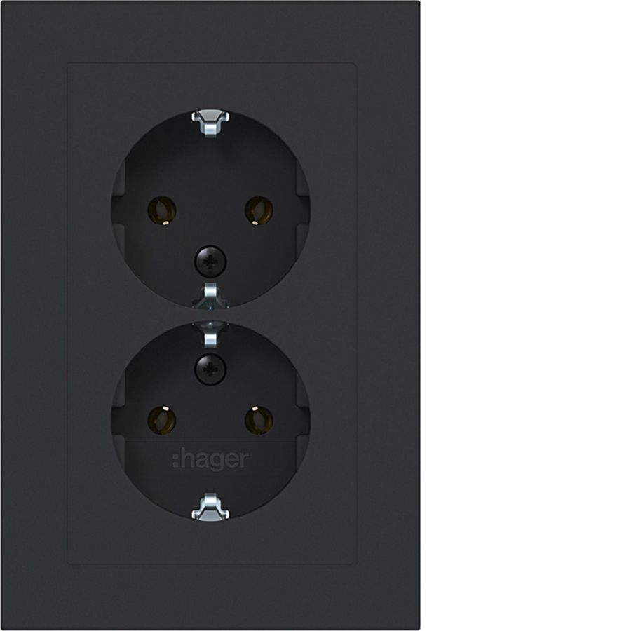 Dubbele SCHUKO-wandcontactdoos vlak A.1 nachtzwart mat