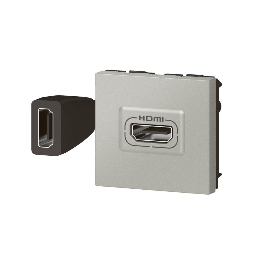 Contactdoos HDMI voorbekabeld 2 modulen ALU Mosaic