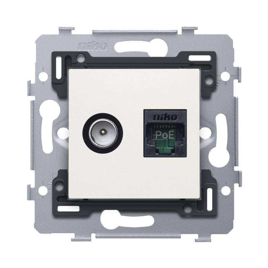 Combinatie coax met RJ45-aansl. UTP Cat. 5E PoE++ vlak white