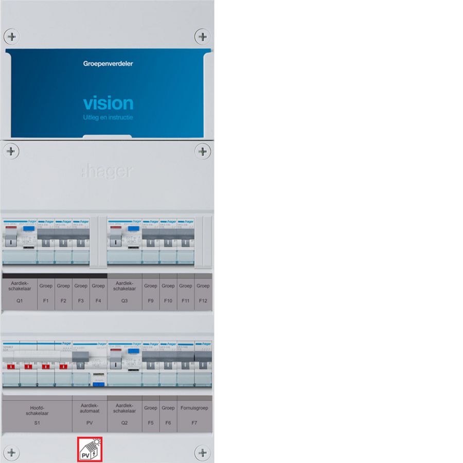 8-groepenverd. HS 3x ALS 63A+PV HACO 16A/300mA+kookgr. 1/3f