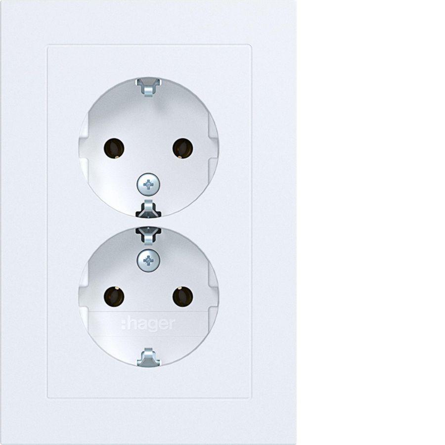 Dubbele SCHUKO-wandcontactdoos vlak A.1 lichtwit mat