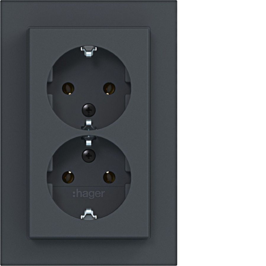 Dubbele SCHUKO-wandcontactdoos hoog A.1 antraciet