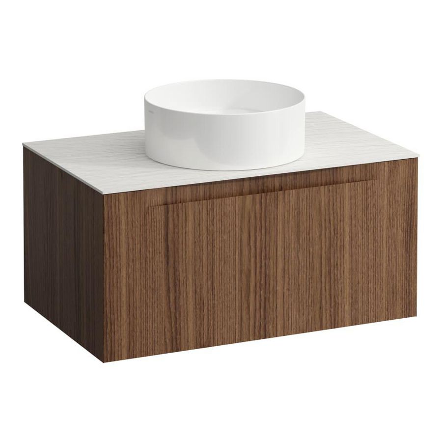 Wastafelonderkast ARUN 800mm 1x la met gecentreerde uitsparing Ardesia Bianca top Noce canaletto