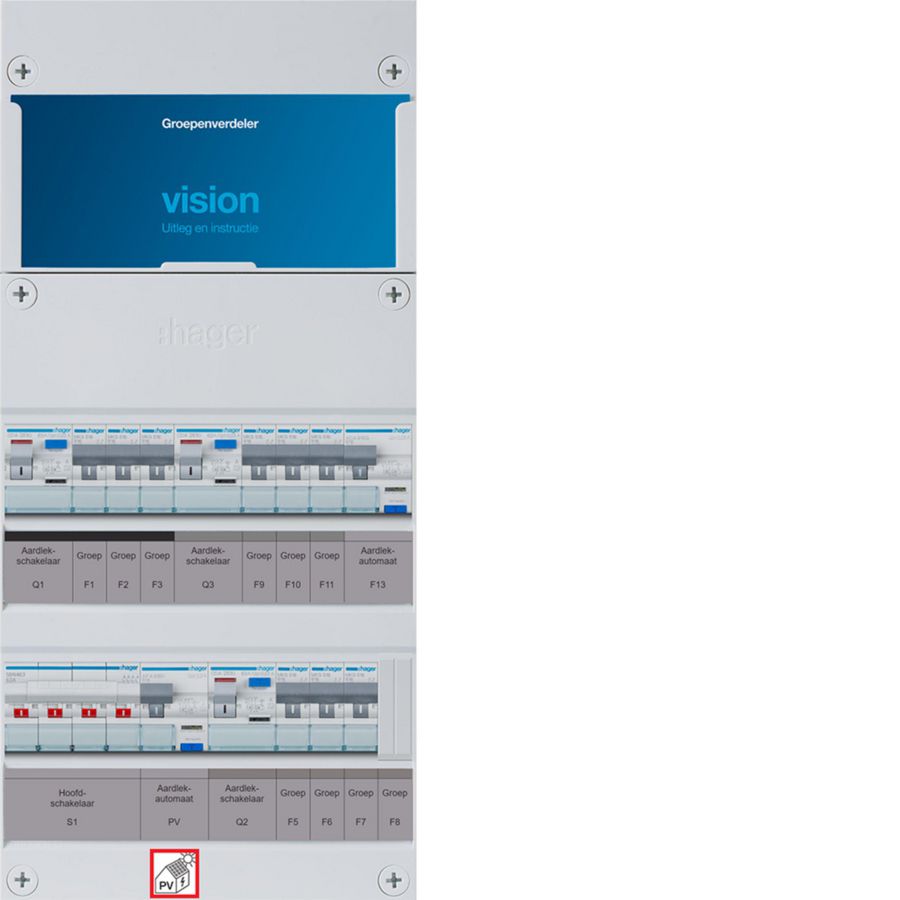 9-groepenverdeler HS 3x ALS 63A+PV HACO 16A/300mA+HACO 1/3f