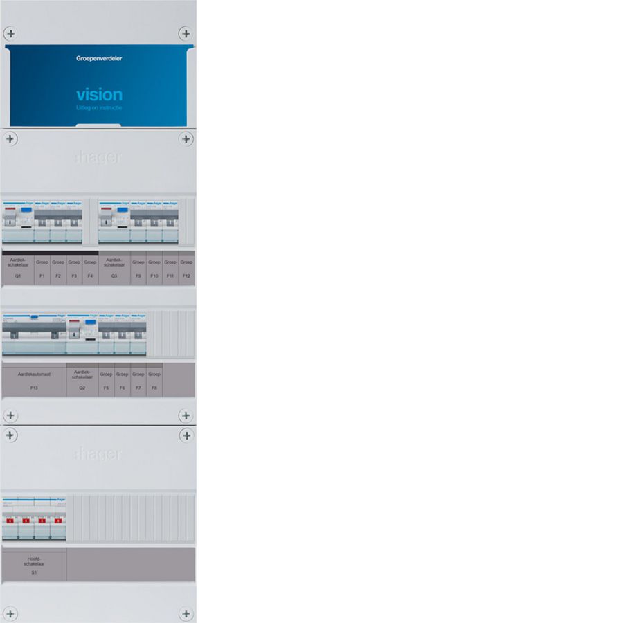 9-groepenverdeler HS 3x ALS 40A 16A/30mA+3f HACO 16A/30mA 3f