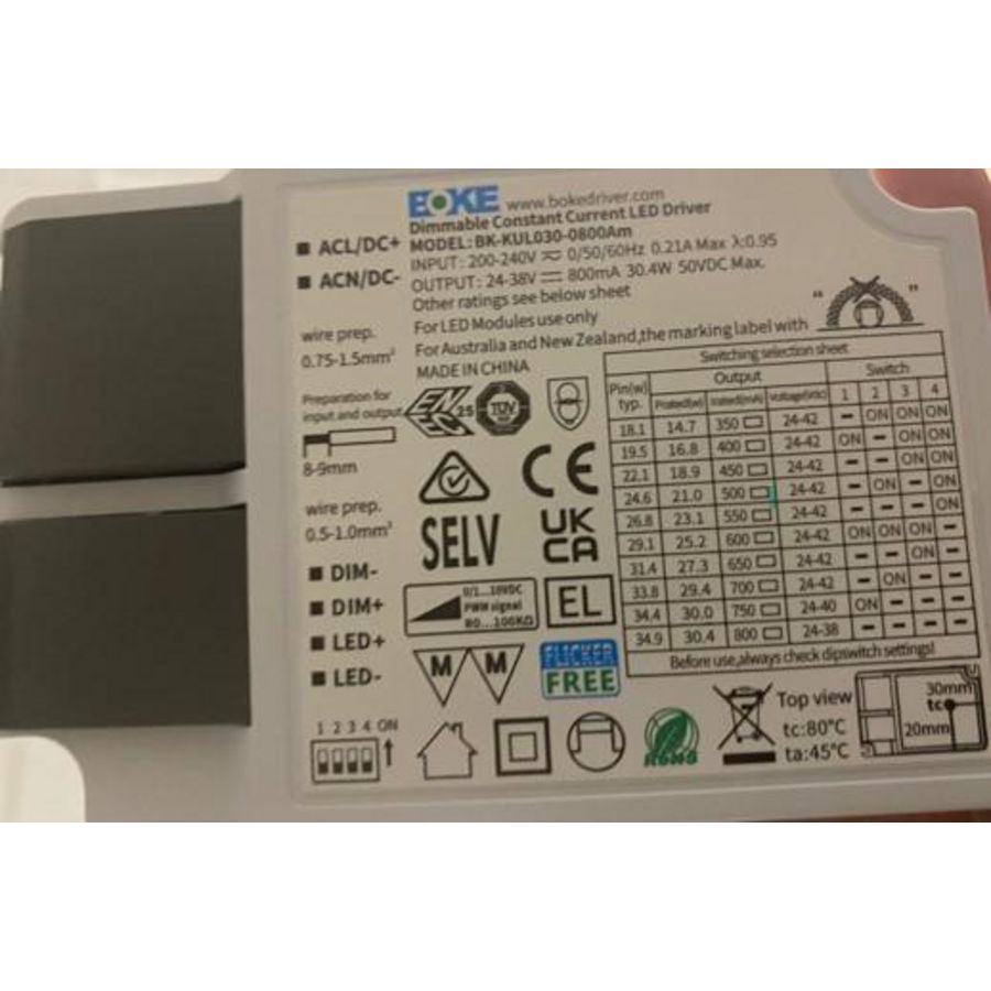 Boke 1-10V Dimmable driver Manto3 700mA with Euro-plug en DC