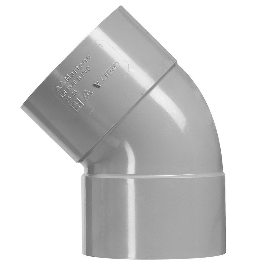PVC bocht 45° grijs 2x lijmmof 40mm
