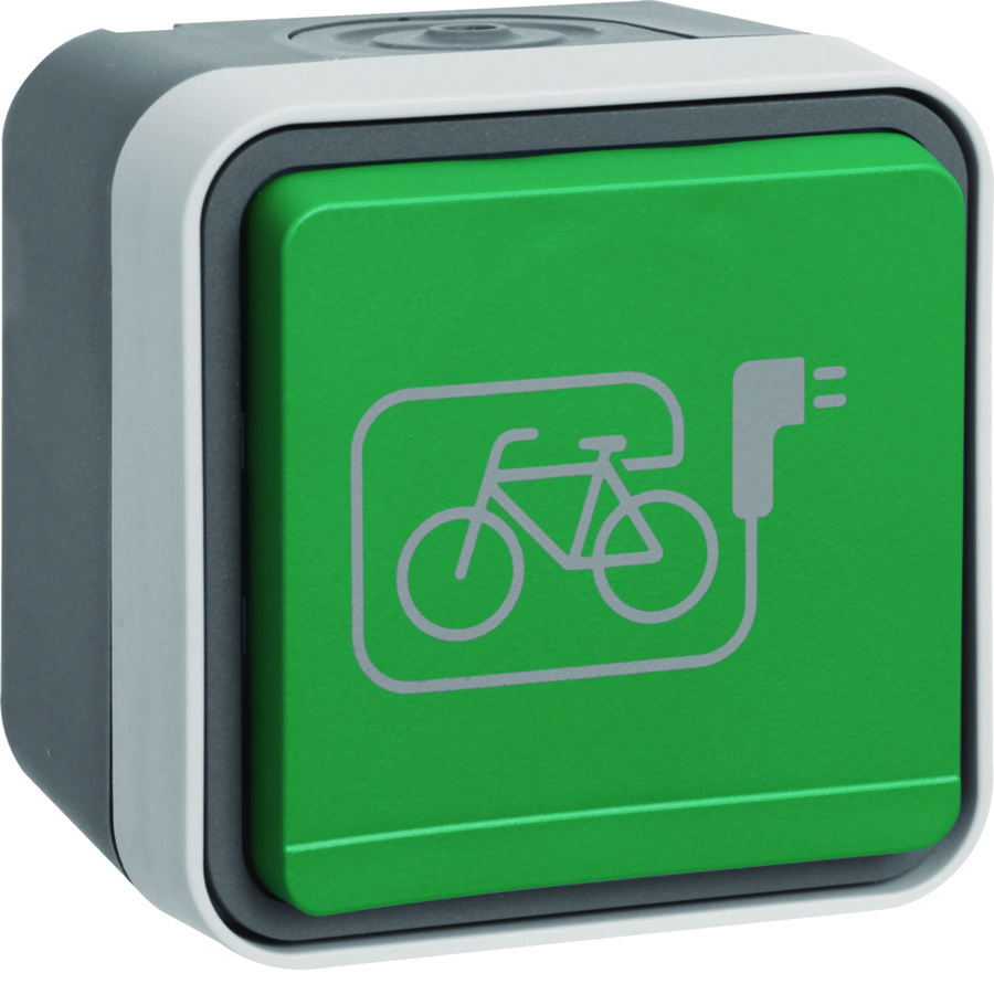 Wandcontactdoos+fietslaadsymb. tekstv. en behuizing W.1 grij