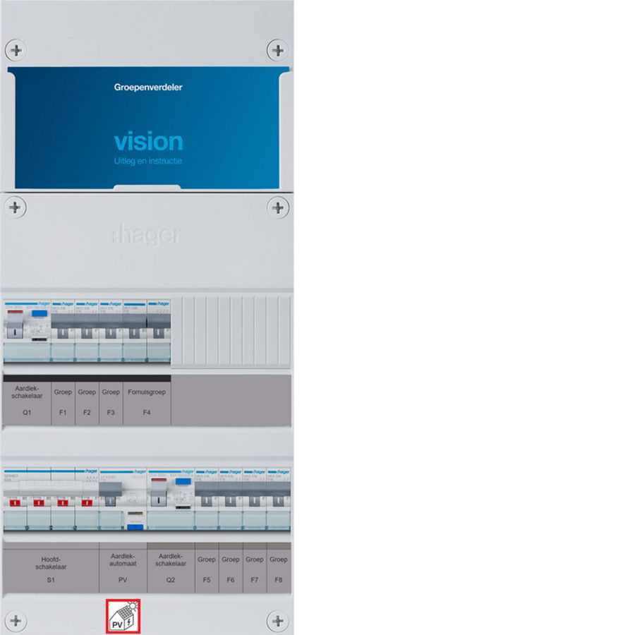 7-groepenverd. HS 2x ALS 63A+PV HACO 16A/300mA+kookgr. 1/3f