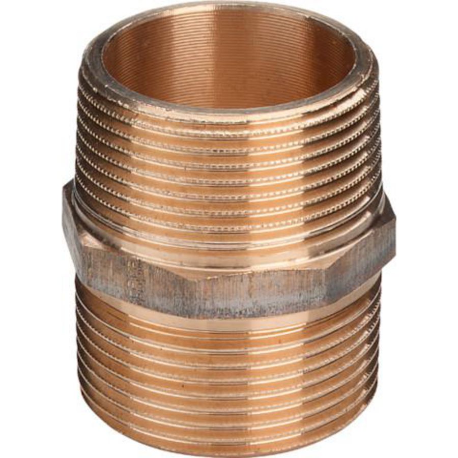 Dubbele draadnippel brons 3/8" (2x bu.) met sleutelvlak 3280