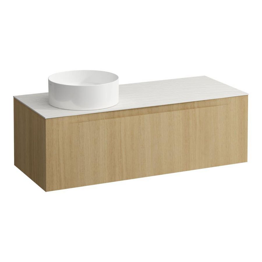Wastafelonderkast ARUN 1200mm 1x la met uitsparing links Ardesia Bianca top Licht eiken