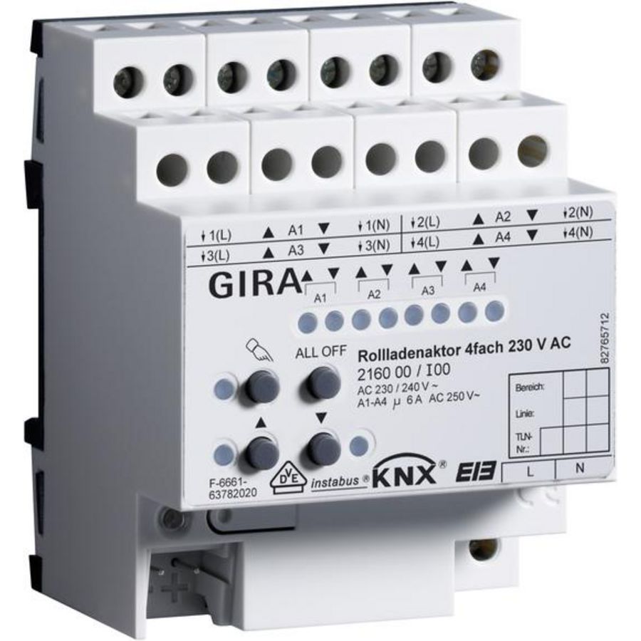 Rolluikactor 4-voudig AC 230 V hand KNX DIN-rail