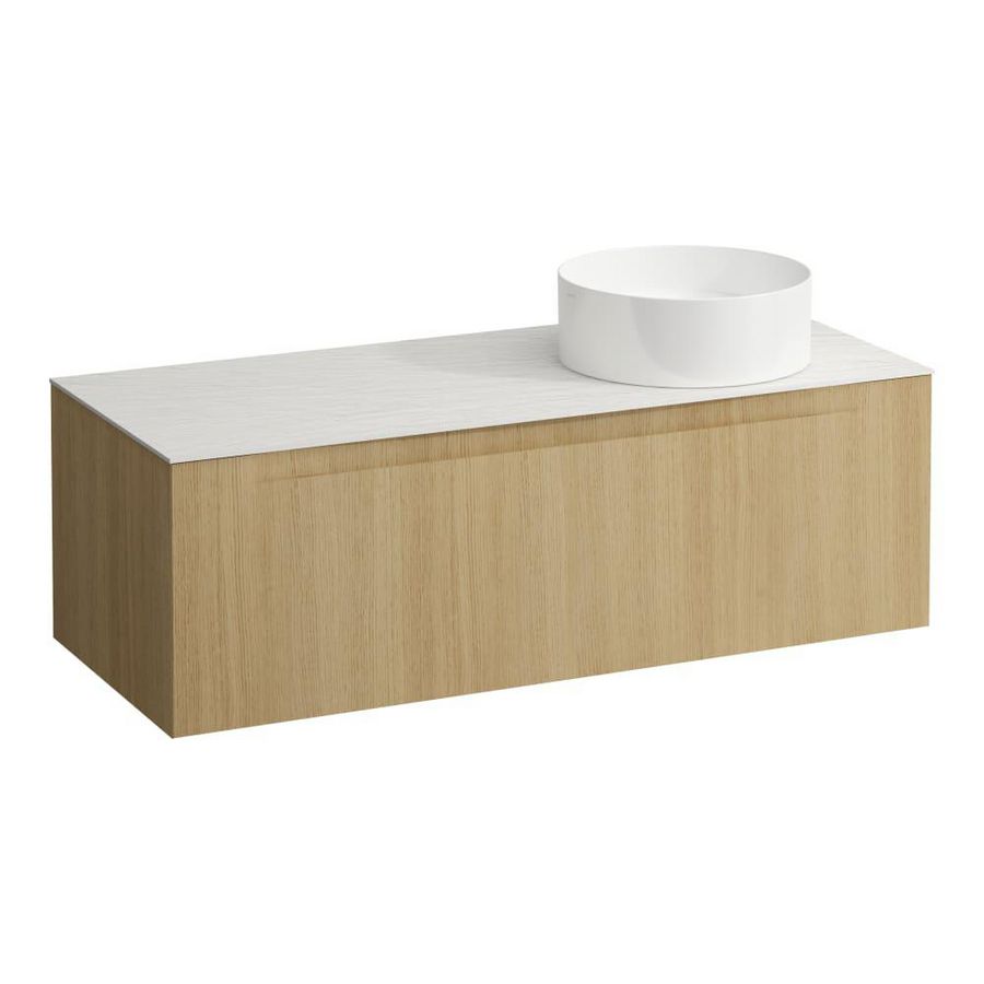 Wastafelonderkast ARUN 1200mm 1x la met uitsparing rechts Ardesia Bianca top Licht eiken