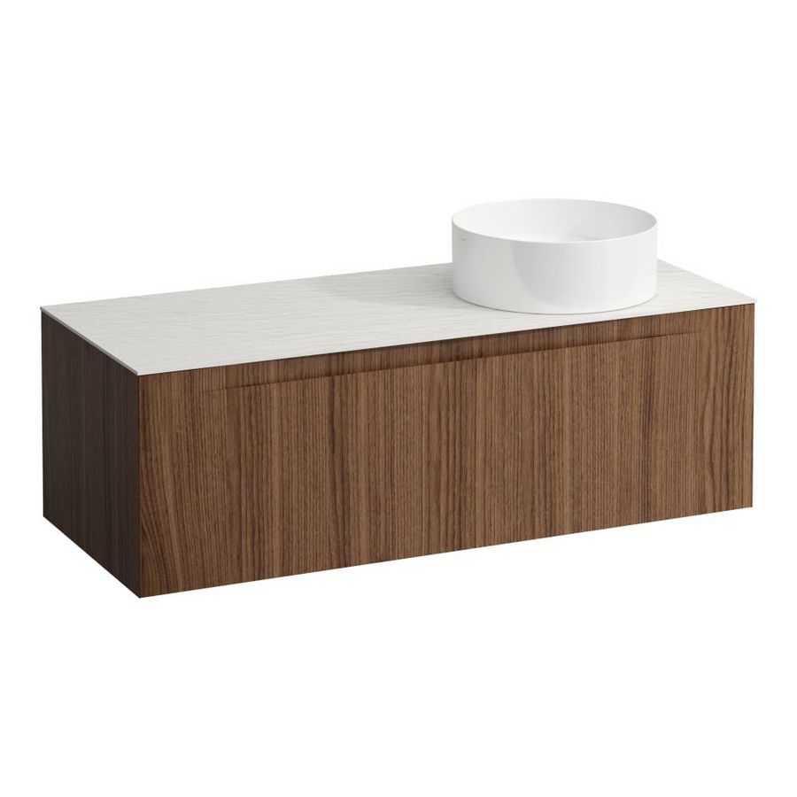 Wastafelonderkast ARUN 1200mm 1x la met uitsparing rechts Ardesia Bianca top Noce canaletto