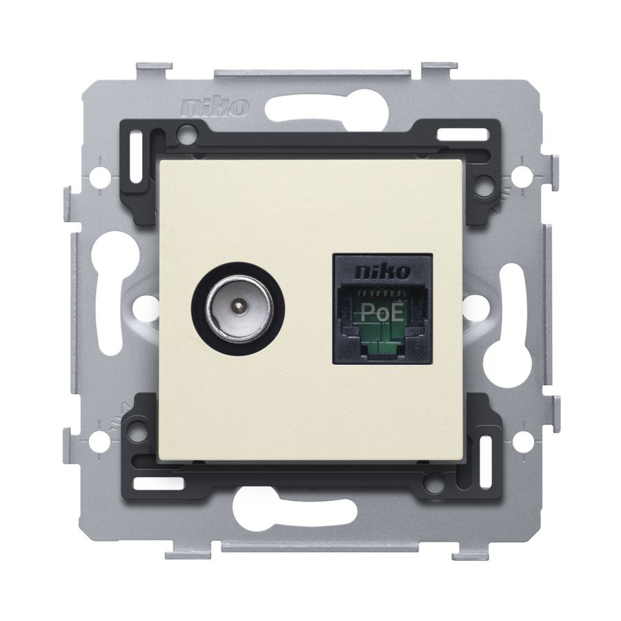 Combinatie coax met RJ45-aansl. UTP Cat. 5E PoE++ vlak cream