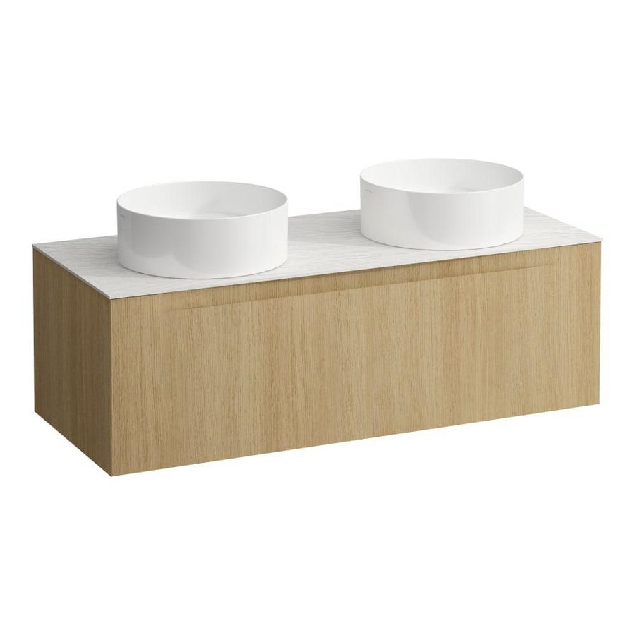 Wastafelonderkast ARUN 1200mm 1x la met uitsparing links + rechts Ardesia Bianca top Licht eiken