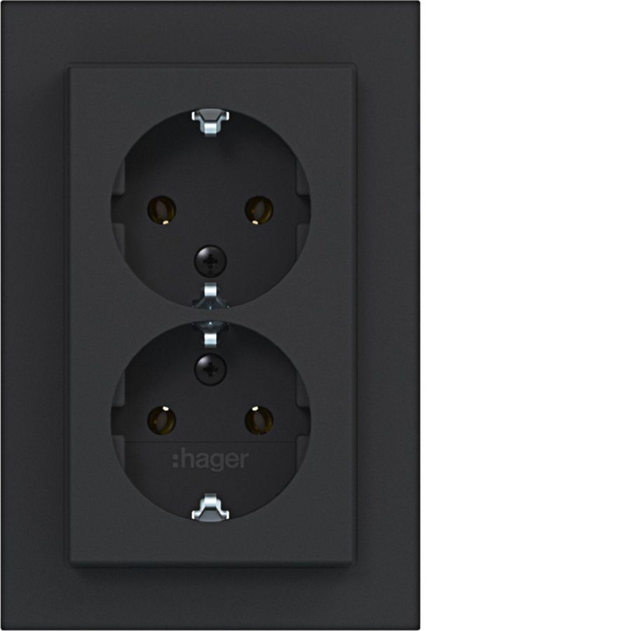 Dubbele SCHUKO-wandcontactdoos hoog A.1 nachtzwart mat