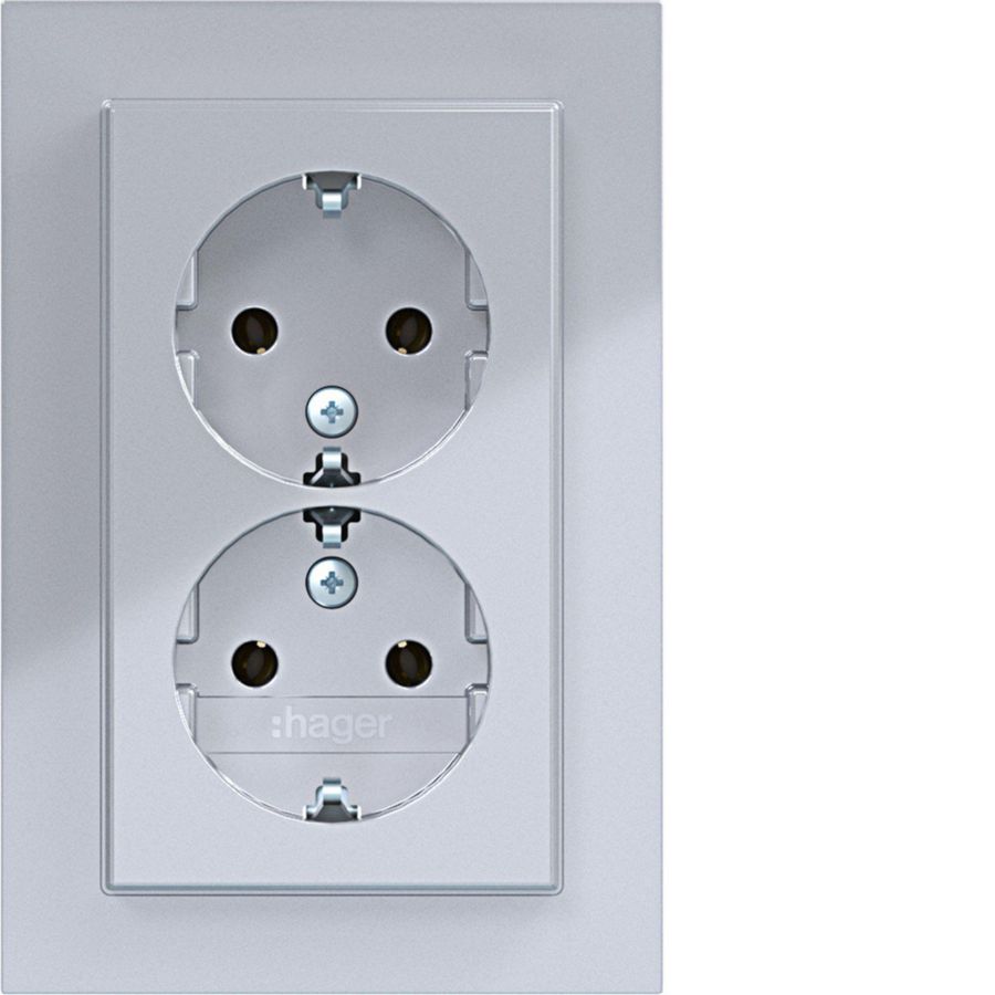 Dubbele SCHUKO-wandcontactdoos hoog A.1 titaan