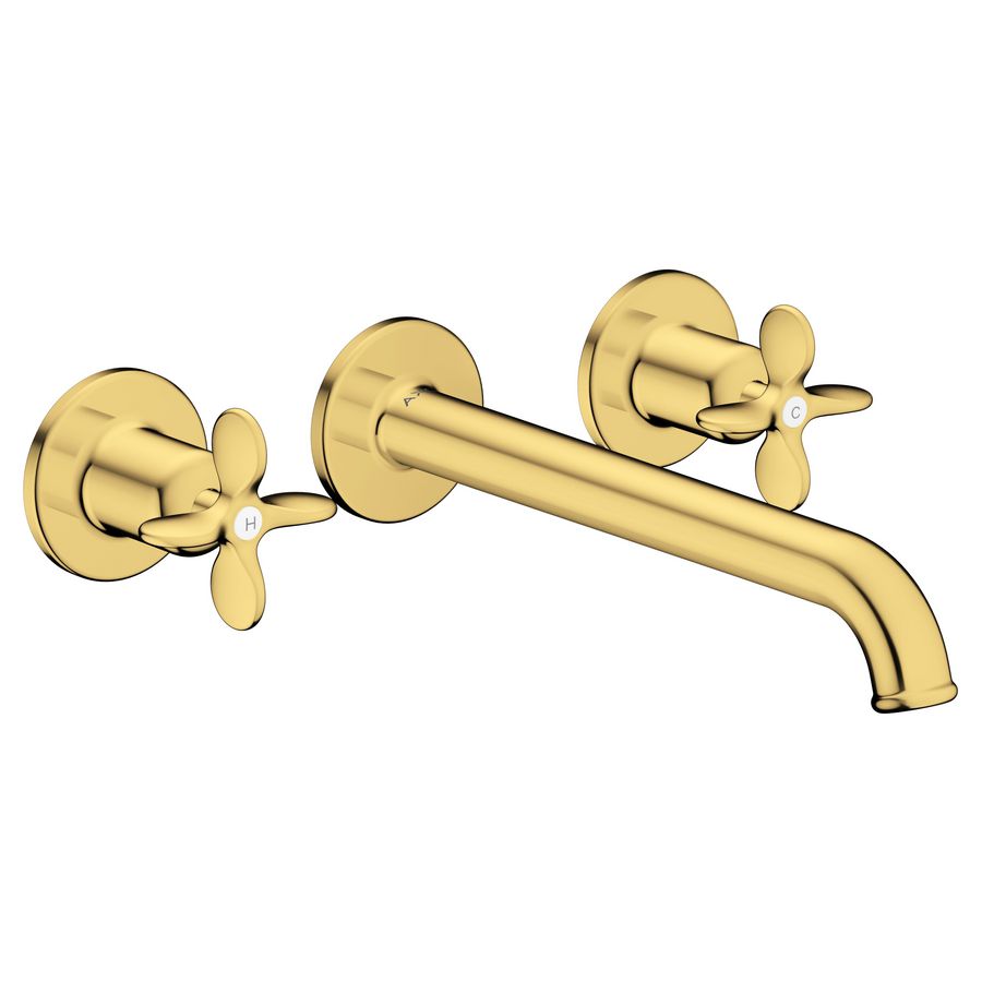 AXOR Archivio 3-gats afbouwdeel wandkraan met uitloop 220mm en kruisgrepen Polished Gold Optic