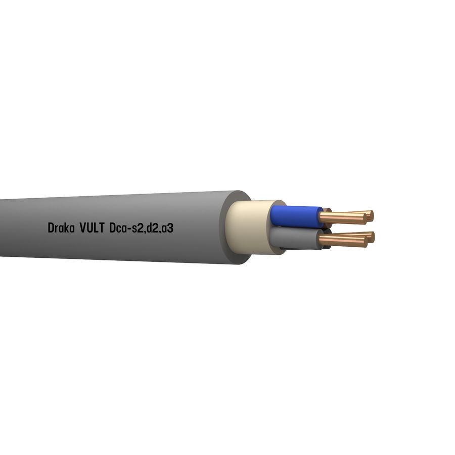 Haspel a 500m. installatiekabel VULT YMvK Dca 0,6/1kV gy# 4x2,5mm² (blauw - bruin - zwart - grijs)
