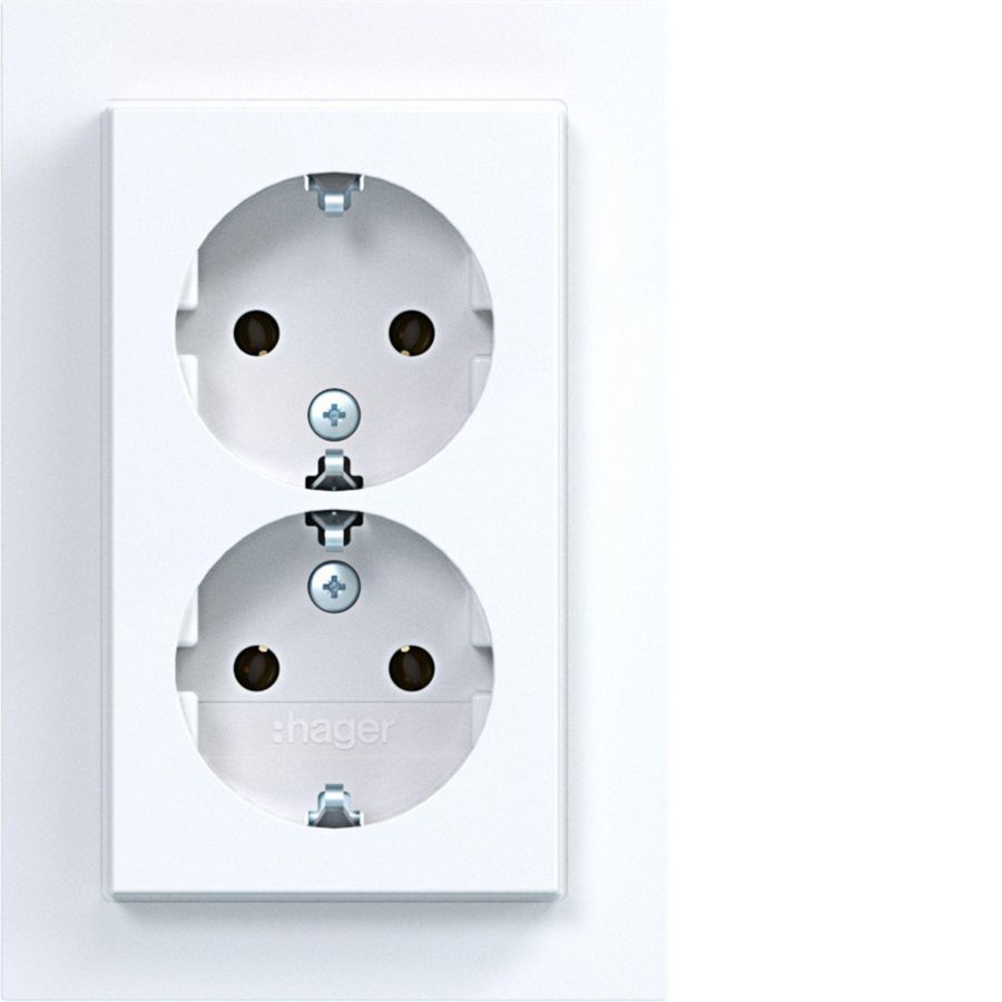 Dubbele SCHUKO-wandcontactdoos hoog A.1 lichtwit glanzend