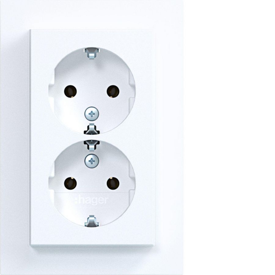 Dubbele SCHUKO-wandcontactdoos hoog A.1 lichtwit mat