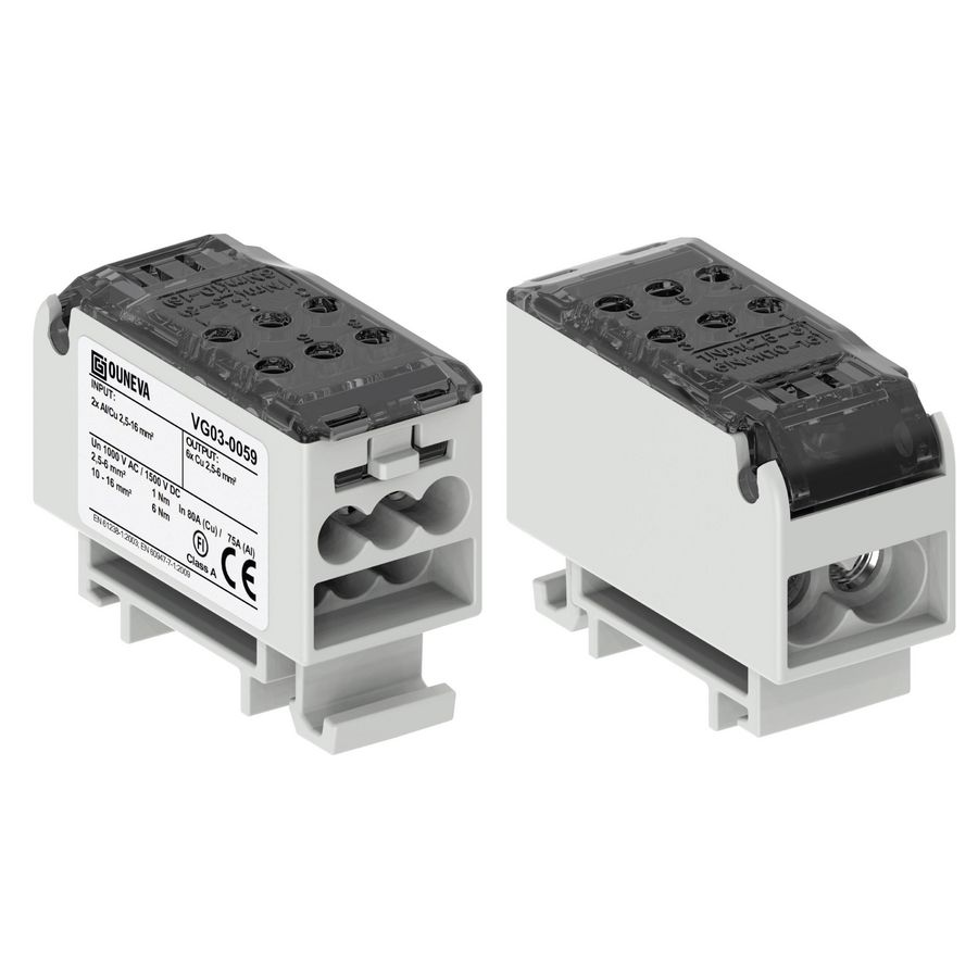 Distributieblok 80A  OJL80 grijs IN 2x(Al/Cu) 2,5-16 mm² OUT: 6x (Cu) 2,5-6mm²